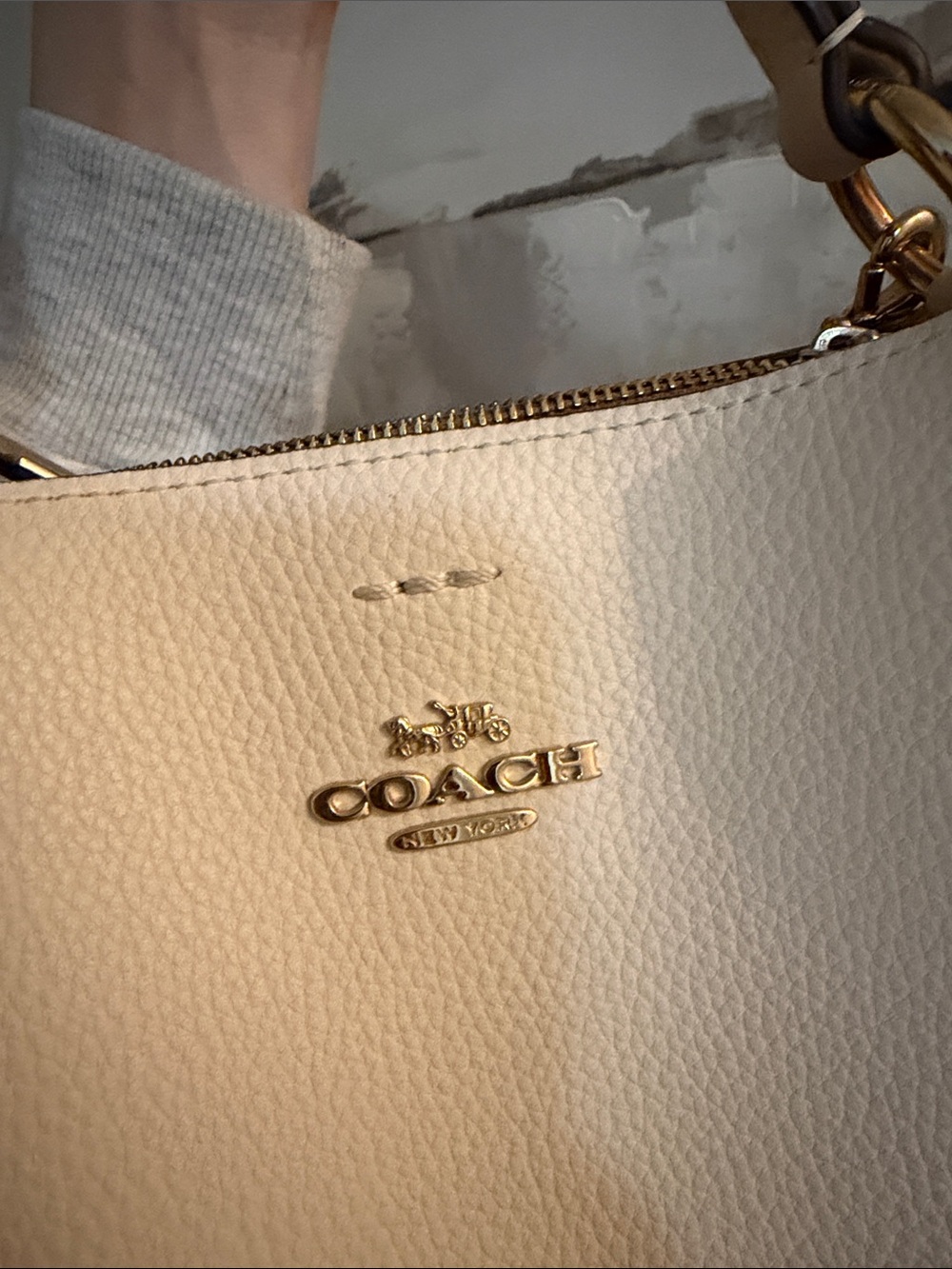 Coach Pebbled Leather Shoulder Bag in Cream - Picture 3 of 5